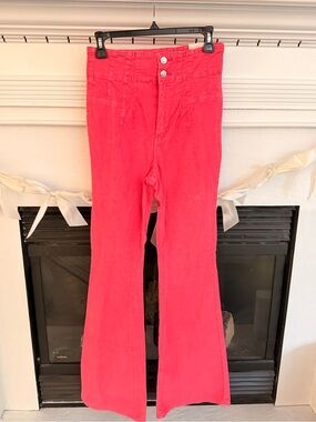 New Free People Jayde High Rise Flare Leg Corduroy Jeans Pants  Pink 28